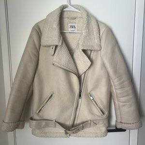 Zara Faux Leather Shearling Aviator Jacket